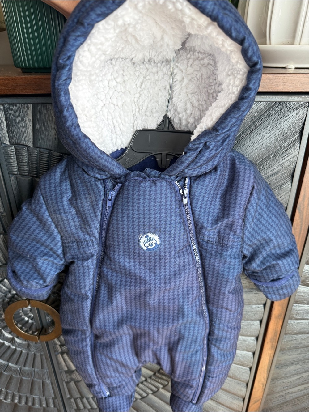 Absorba 0-3 M Navy Blue Houndstooth Hooded Infant Snowsuit